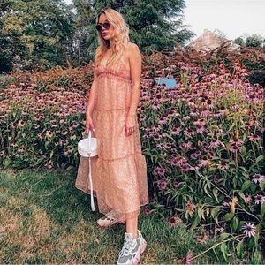 Zara Organzo Boho Floral Maxi Dress Size XS